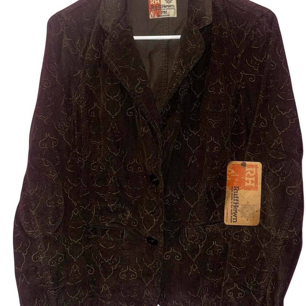 RuffHewn Womens Olive Scroll‎ Corduroy Blazer Jacket NWT PM Dark Academia Boho